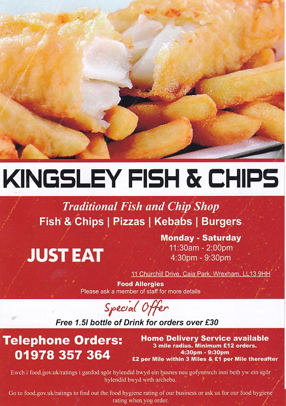 Menu of Kinsley fish chips