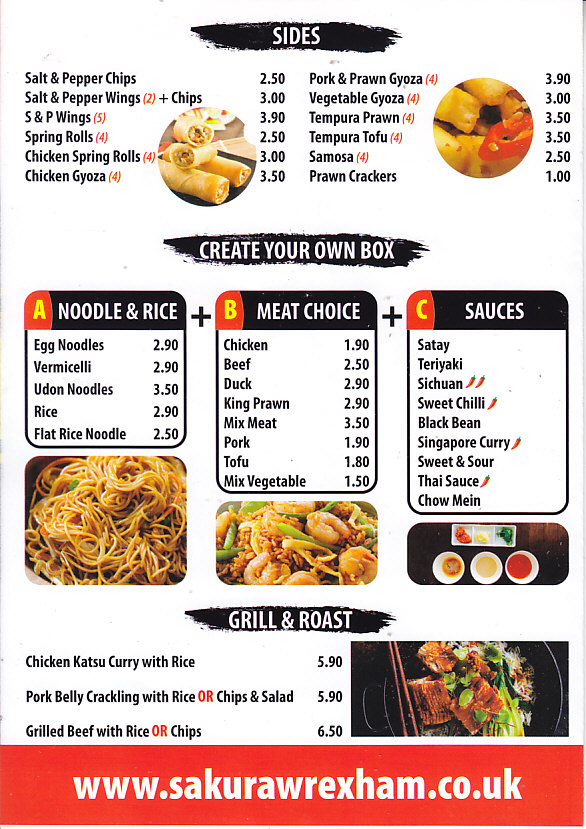 Sakura oriental street food, menu Wrexham