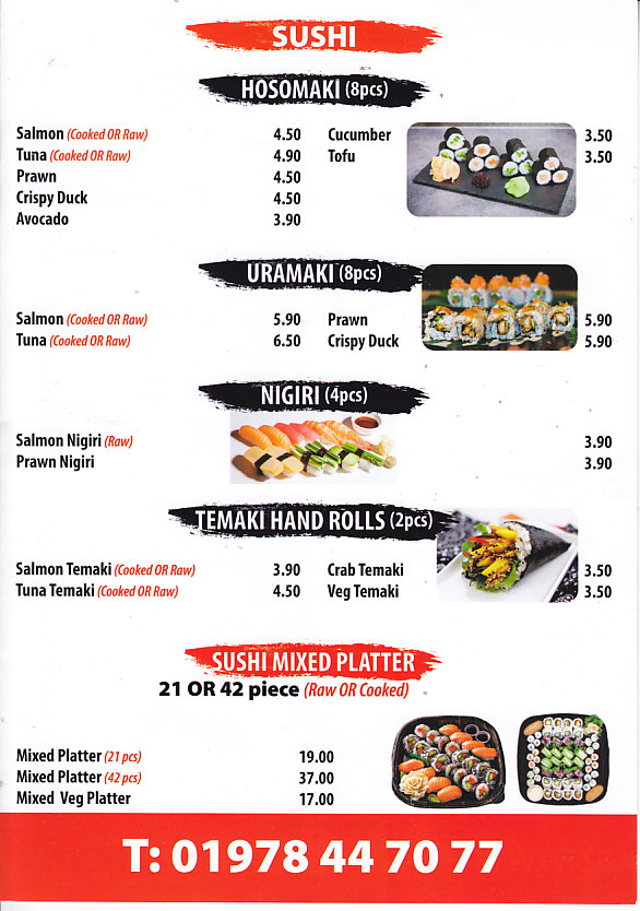 Sakura oriental street food, menu Wrexham