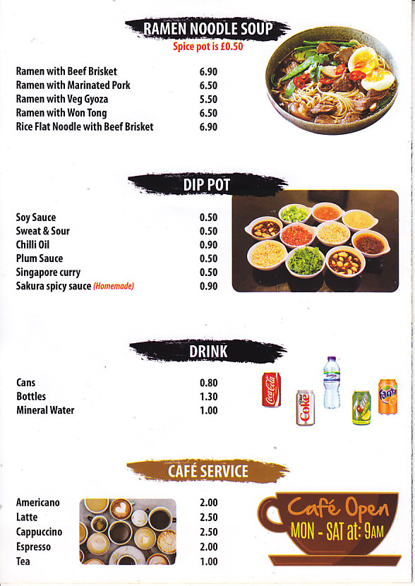 Sakura oriental street food, menu Wrexham