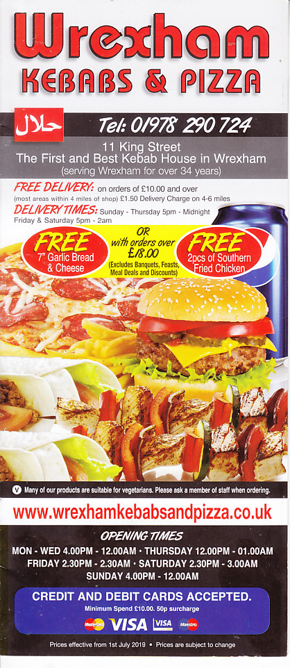 Wrexham kebab pizza menu