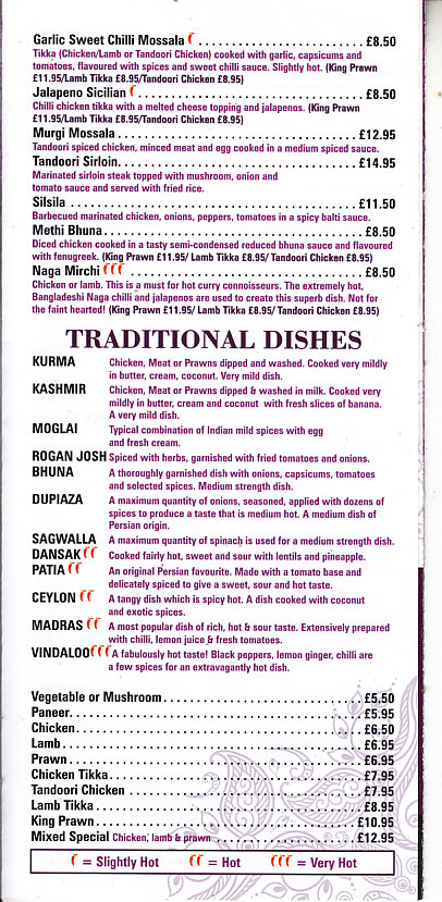 Black peppers Indian menu Wrexham