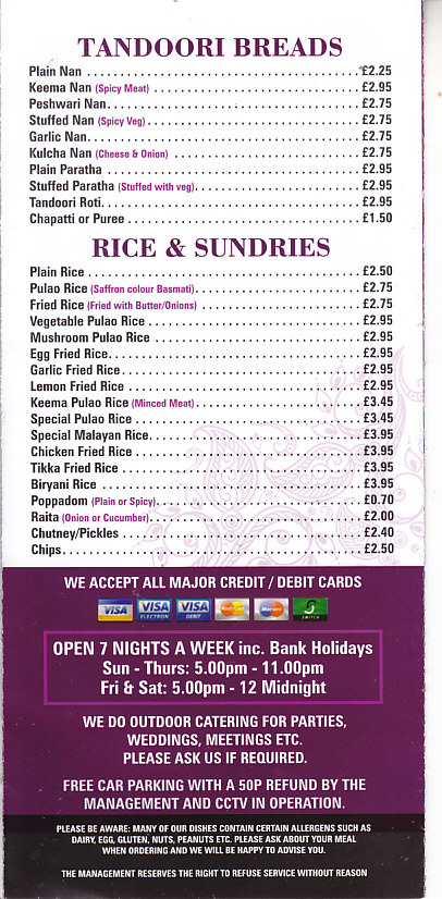 Black peppers Indian menu Wrexham