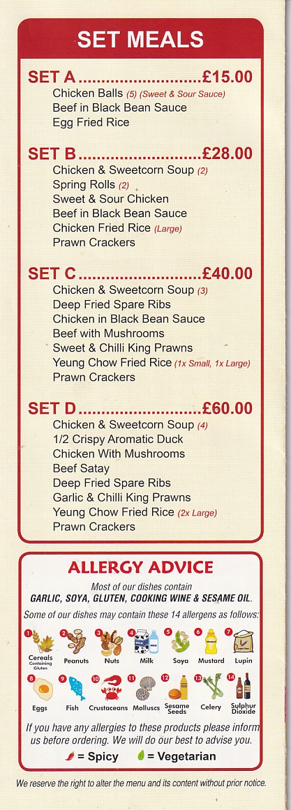 Menu of Lucky House, Chinese Takeaway Wrexham