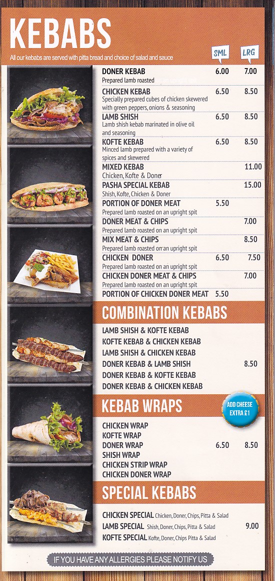 Menu of Pasha Kebab Wrexham