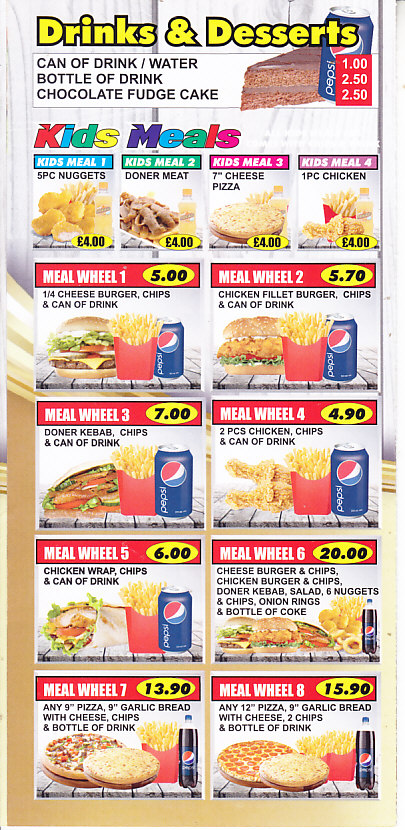 Pizza Palace kebab house menu Wrexham