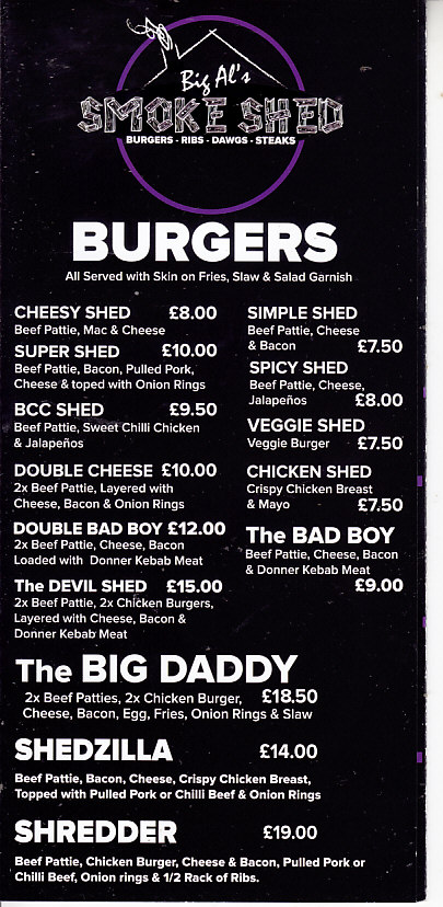 Smoke Shed Wrexham menu