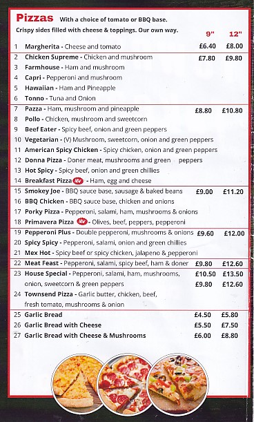 Townsend Takeaway Denbigh Menu