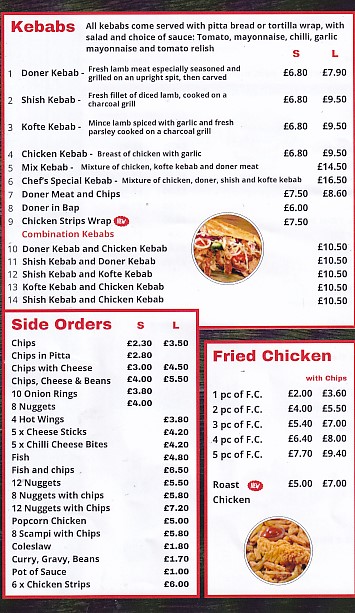 Townsend Takeaway Denbigh Menu